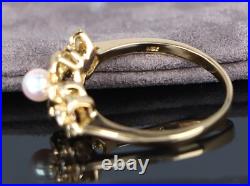 Mikimoto 18k Yellow Gold Akoya Pearl Diamond Ring Necklace Earrings Jewelry Set