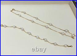 Mikimoto 18k Yellow Gold and Akoya Pearl Station Necklace and Bracelet Set