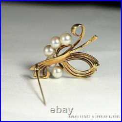 Mikimoto Aaa Akoya Pearl 4-6mm 14k Yellow Gold Flower Brooch Pin & Earrings Set