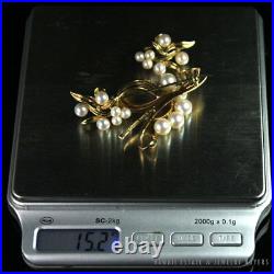 Mikimoto Aaa Akoya Pearl 4-6mm 14k Yellow Gold Flower Brooch Pin & Earrings Set