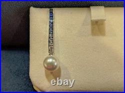 Mikimoto Akoya Pearl, Blue Sapphire Earrings. Set in 18Kt. White Gold