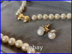 Mikimoto Blue Lagoon Cultured Pearl Necklace & Stud Earrings with Diamonds Set