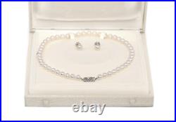 Mikimoto Pearl A+ Diamond 18K White Gold Necklace Earrings Set