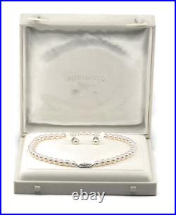 Mikimoto Pearl A+ Diamond 18K White Gold Necklace Earrings Set
