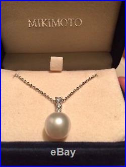 Mikimoto Pearl & Diamond matching earring and necklace set 18k white gold