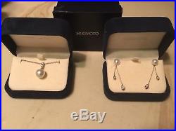 Mikimoto fine Diamond And Pearl Matching Earring And Neckalce Set 18k White Gold