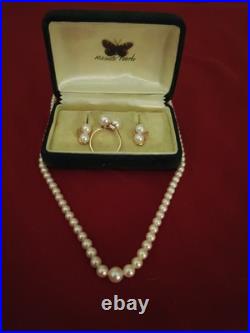 Miklmoto Pearls Earrings Ring And Necklace