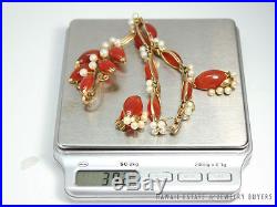 Ming's Hawaii Imperial Red Jade Pearl 14k Bracelet Brooch Earring Set Mings Jade