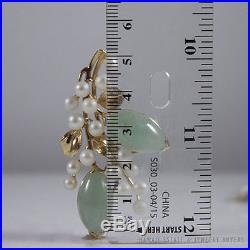 Ming's Hawaii Jade Green& Pearl Cluster 14k Yellow Gold Ring Earrings Brooch Set