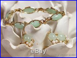 Ming's Hawaii Jade Pearl 14k Gold Bangle Bracelet Ring Earring Set Mings Jade