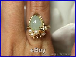 Ming's Hawaii Jade Pearl 14k Gold Bangle Bracelet Ring Earring Set Mings Jade