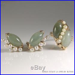 Ming's Hawaii Jade Pearl Earring Ring Set 14k Yellow Gold Mings Jewelry