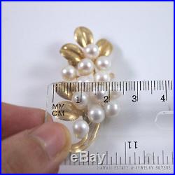 Ming's Hawaii Pearl Cluster 14k Yellow Gold Leaf Brooch & Clip Earrings Set