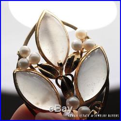 Ming's Hawaii Pearl & Translucent Grey White Jade Earring Pendant 14k 2pc Set