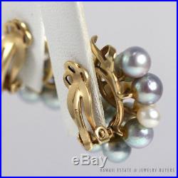 Ming's Hawaii Vintage Blue & White Pearl 14k Yellow Gold Clip Earring & Ring Set