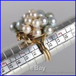 Ming's Hawaii Vintage Blue & White Pearl 14k Yellow Gold Clip Earring & Ring Set