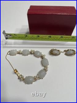 Ming's Honolulu 14kt Gold Bracket And Earrings With Akoyo Pearls White Jade
