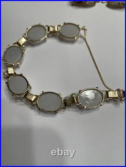 Ming's Honolulu 14kt Gold Bracket And Earrings With Akoyo Pearls White Jade