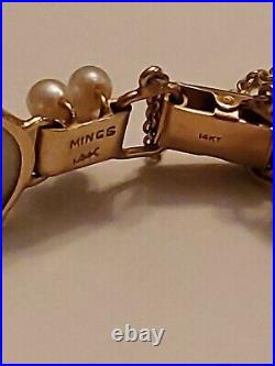 Ming's Mings Of Honolulu Bracelet and Ring set 14K Gold Jade Akoya Pearls C. 1950