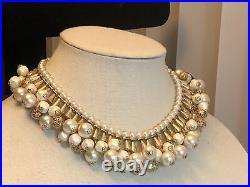 Miriam Haskell Gold tone Filigree Ball Faux pearl Dangle Necklace Bracelet Set