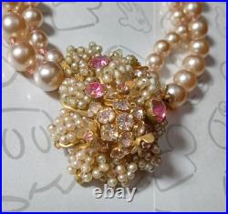 Miriam Haskell Pearl Choker Pink White Flower Necklace & Bracelet Set Signed