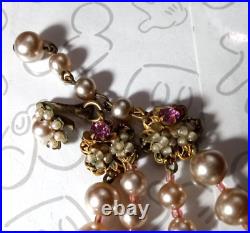 Miriam Haskell Pearl Choker Pink White Flower Necklace & Bracelet Set Signed