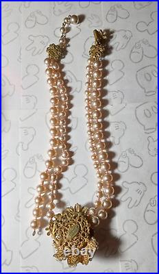 Miriam Haskell Pearl Choker Pink White Flower Necklace & Bracelet Set Signed