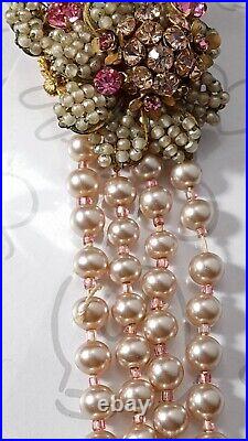 Miriam Haskell Pearl Choker Pink White Flower Necklace & Bracelet Set Signed