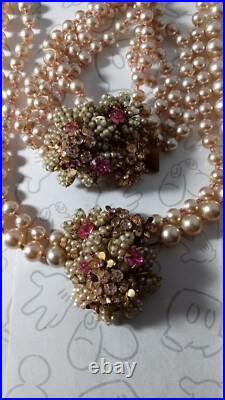 Miriam Haskell Pearl Choker Pink White Flower Necklace & Bracelet Set Signed