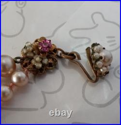 Miriam Haskell Pearl Choker Pink White Flower Necklace & Bracelet Set Signed