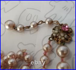 Miriam Haskell Pearl Choker Pink White Flower Necklace & Bracelet Set Signed