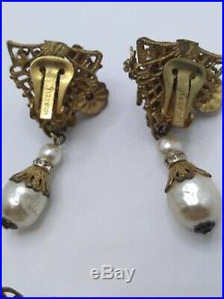 Miriam haskell signed earrings pin pendant set gold pearl rhinestone designer