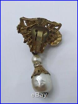 Miriam haskell signed earrings pin pendant set gold pearl rhinestone designer