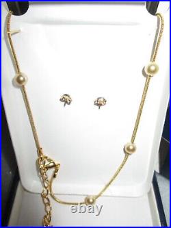 Misaki Stud Pierced Earrings & Matching X-Treme Luster Pearl Necklace ISOLA Gold
