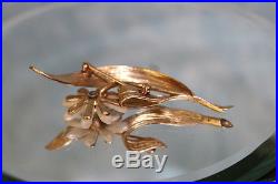 Mississippi Pearls 14K Gold Vintage Brooch and Earring set Yellow Gold