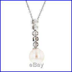 Modern Ladies 14K White Gold Diamond & Pearl Chain/Necklace & Pendant Set New