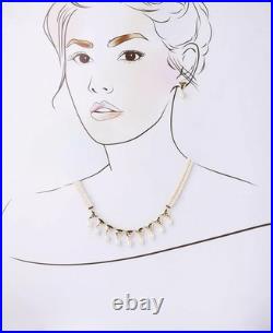 Modern Seed Pearl & Diamond 18K Yellow Gold Over Necklace & Earrings Jewelry Set
