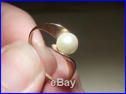 Modernist 9ct Gold Pearl Solitaire Ring Unique Setting UK Hallmark London Boxed