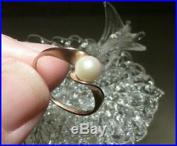 Modernist 9ct Gold Pearl Solitaire Ring Unique Setting UK Hallmark London Boxed