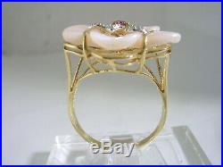 Mother Of Pearl Floral Ring With Ruby Set In 14kt Yellow Gold Comes In All Sizes