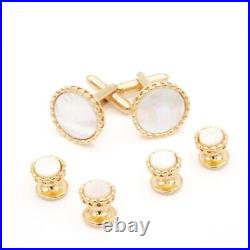 Mother of Pearl Round Beaded Tuxedo Studs and Cufflinks Set