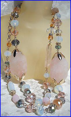 Mother's Day Rose Quartz Swarovski Crystals Set Gold Fi Francisca Majorca Pearls