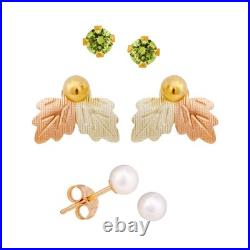 Mt. Rushmore Small 10K Yellow Gold Earrings Jacket Trio Set Peridot, Pearl