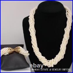 Multi-Strand Pearl 14K Yellow Gold Necklace 22 & Bracelet Set with Beehive Clasps