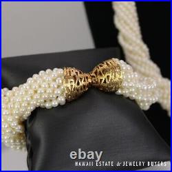 Multi-Strand Pearl 14K Yellow Gold Necklace 22 & Bracelet Set with Beehive Clasps