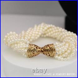 Multi-Strand Pearl 14K Yellow Gold Necklace 22 & Bracelet Set with Beehive Clasps