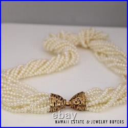 Multi-Strand Pearl 14K Yellow Gold Necklace 22 & Bracelet Set with Beehive Clasps