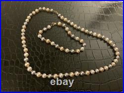 Multicolored Pearl And 14k Gold Necklace And Bracelet Set 17 Necklace, 7.5