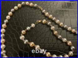 Multicolored Pearl And 14k Gold Necklace And Bracelet Set 17 Necklace, 7.5