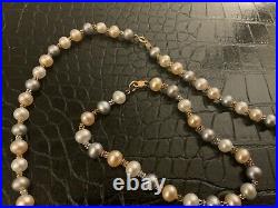 Multicolored Pearl And 14k Gold Necklace And Bracelet Set 17 Necklace, 7.5